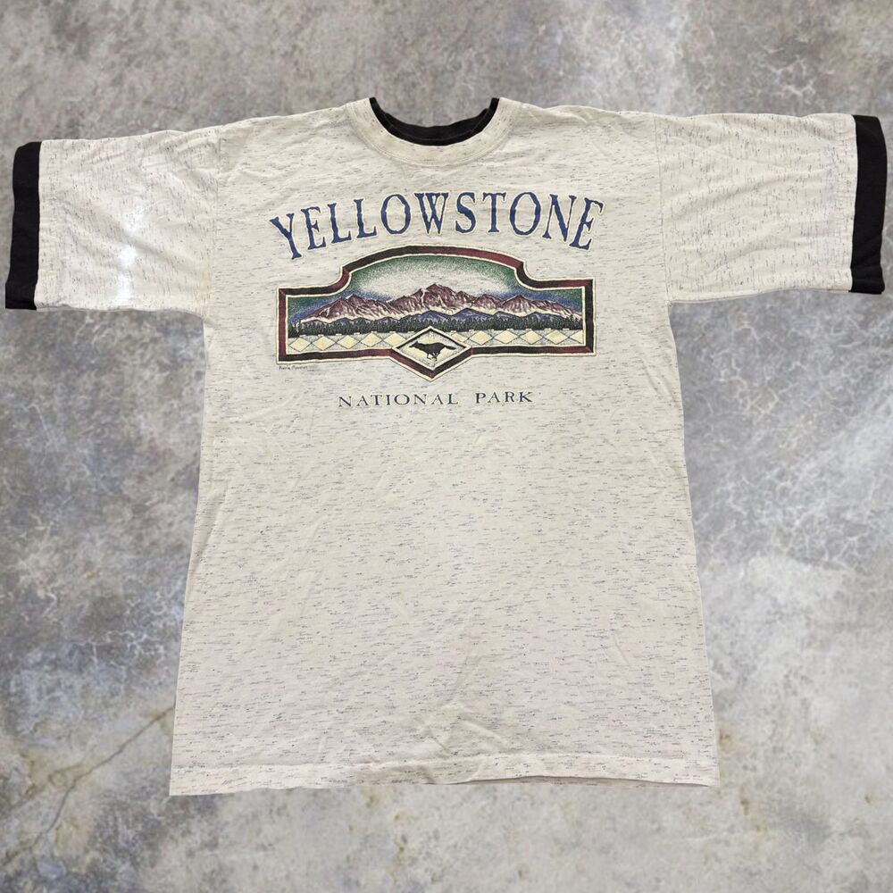 Vintage Yellowstone National Park Mens Shirt M White 90's Distressed Made In US